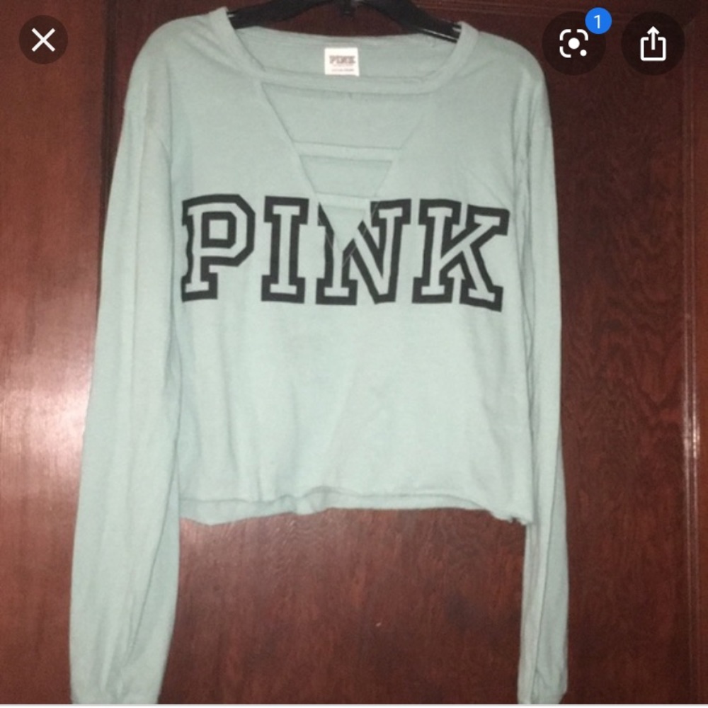 PINK turquoise long sleeve crop top